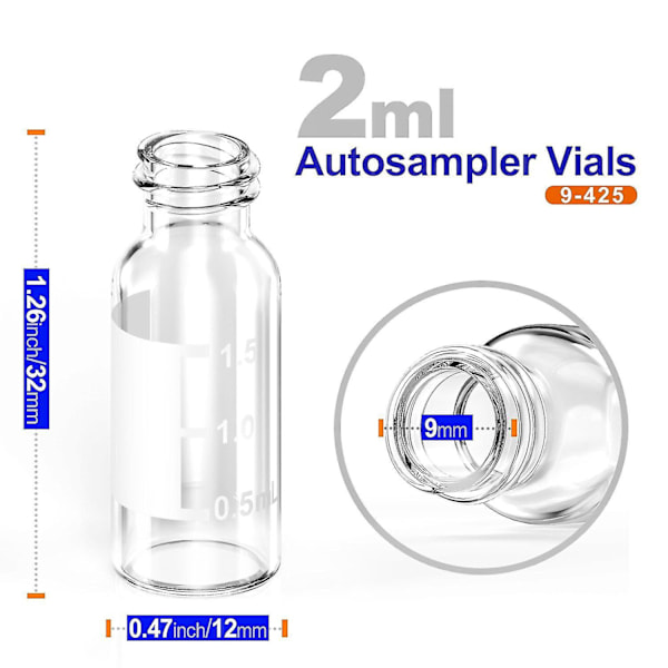 100 stk Autosampler 2ml HPLC 9-425 Glass Vial Flasker