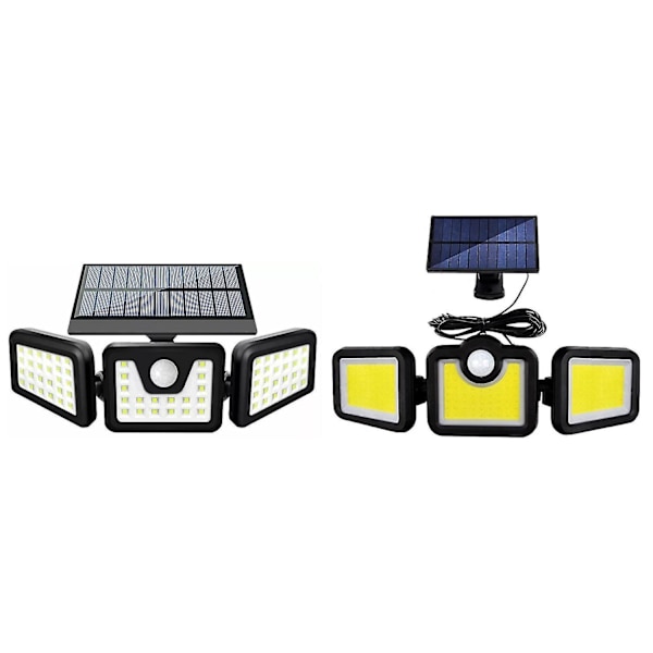 Solcellsbelysning med rörelsesensor, 3 lamphuvuden, 6000lm