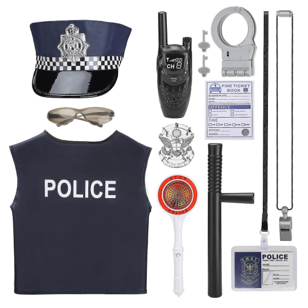 Politi kostume til børn dress up sæt rollelege officer med håndjern Badge legetøj (10 stk)