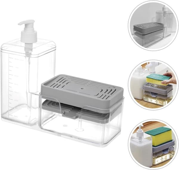 Oppvaskmiddeldispenser Flytende såpedispenser 2-i-1 design Avtakbar struktur PP-materiale Trykk