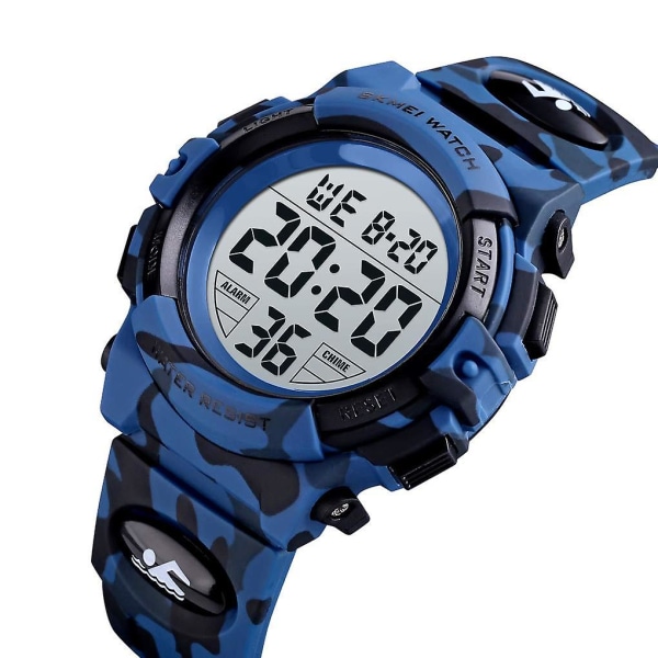 Barne-digitalklokke, Digital Sports 50m Vanntett Led-klokke Alarmklokke Lysende Armbåndsur Dark blue