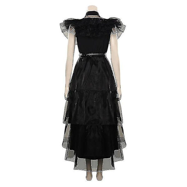 Kvinnors Wednesday Addams Kostymset - Gotisk Meshklänning 3XL With Wig