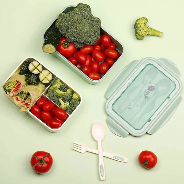 Bentoboks, Matboks, Lufttett Matboks, 3 Rom, Med Skje Og Gaffel