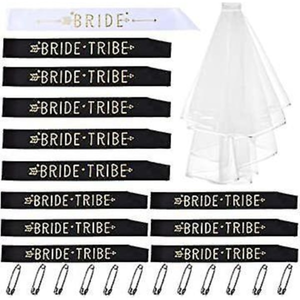 Bride Tribe Polterabend Sash Sæt Bryllupsslør med Kam