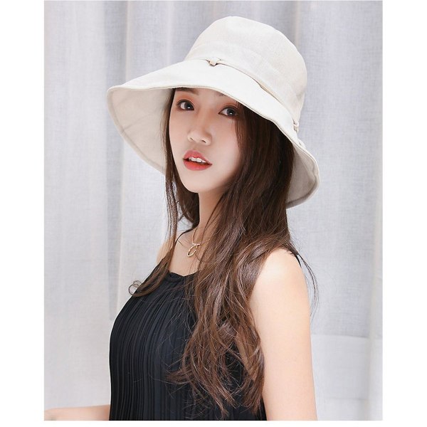 Solhatte til kvinder, smuk sommerdame solhat, foldebar, UV-beskyttelse UPF 50+ beige