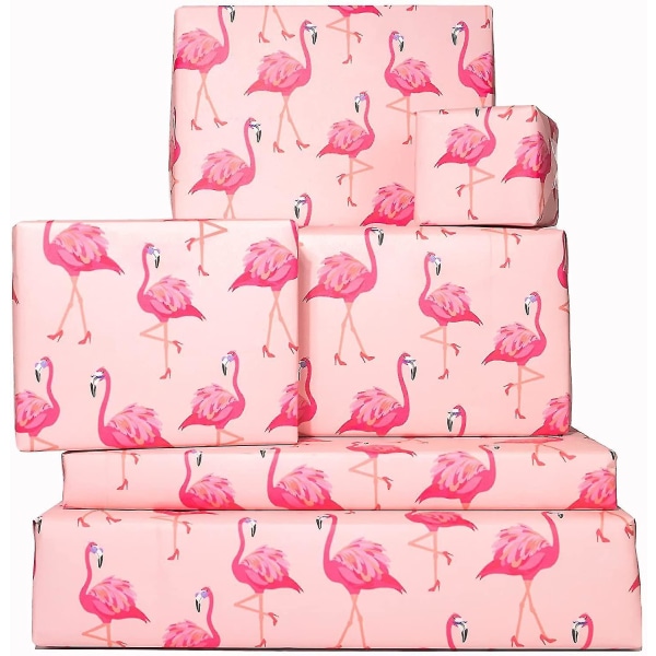 Rosa flamingo innpakningspapir 6 ark