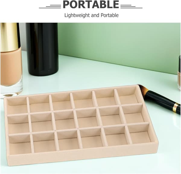4 st stapelbara smyckesbrickor Ringar Displaybricka Smyckesorganisatör Beige PU-material Flerfacksdesign