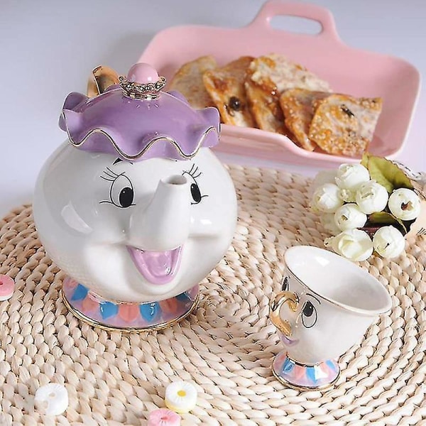 Teekanna Mugg Set med Tecknad Skönheten och Odjuret - Mrs Potts, Chip - Perfekt Present