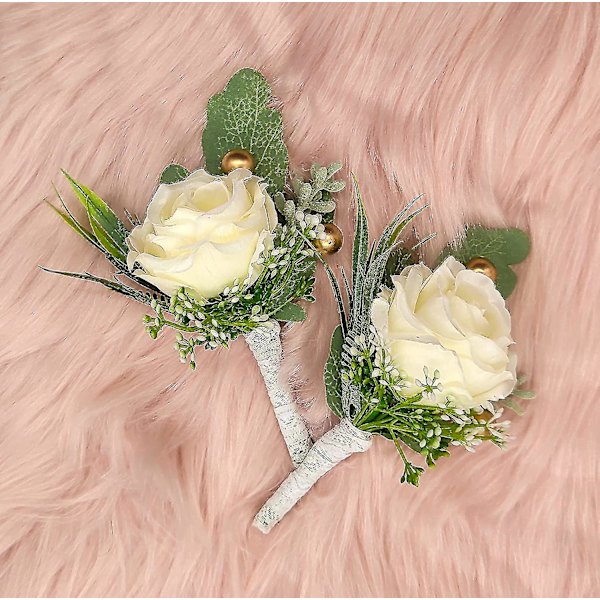 2 st Brudgum & Best Man Bröstblommor för Kostymdekoration - Konstgjorda Roser Knapphål Blomma