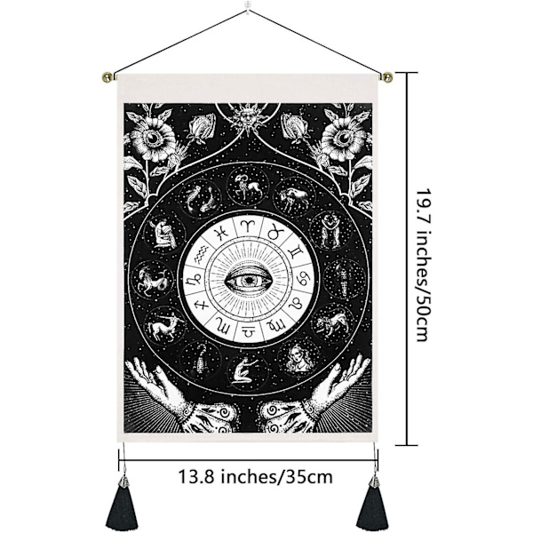 Fatima-handens Väggbonader med fransar, Svart Onda Ögat Väggbonader, Astrologi Zodiac Konstellationer Väggkonst för Sovrum Vardagsrum, 35x50