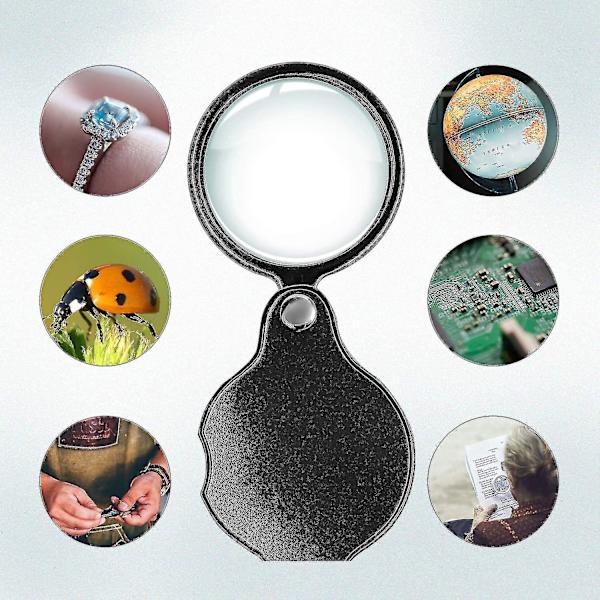 2 st 10x Små Fickförstoringsglas Premium Vikbart Mini Förstoringsglas Med Roterande Skyddande Läderfodral, Används För Läsning, Vetenskap, Smycken