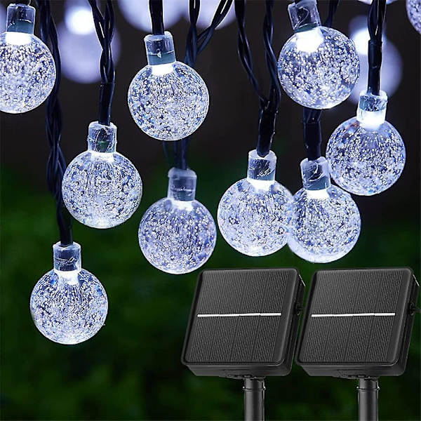 2-pak krystallkule solcelledrevne lyslenker utendørs 10m 100 LED