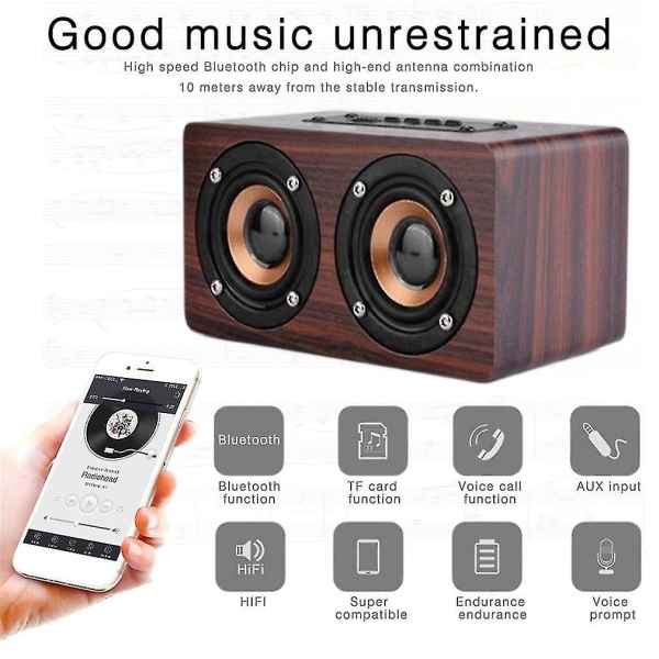 Wood-høyttaler Kraftige Bluetooth-doble høyttalere 53bd | Fyndiq
