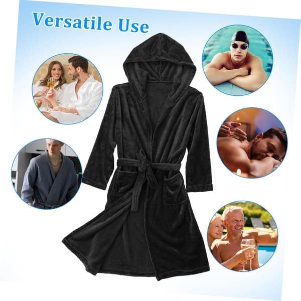 Badekåbe til mænd med hætte Håndklædekåbe Sort Polyester Badekåbe til mænd One Size Letvægts Brusekåbe