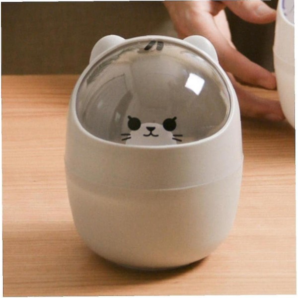Pöytäkone kannella, CAN Mini Kawaii Cute Cat Roskakori Säilytyslaatikko Tyttö Kynäpidike Säilytysämpäri (harmaa) (1 kpl