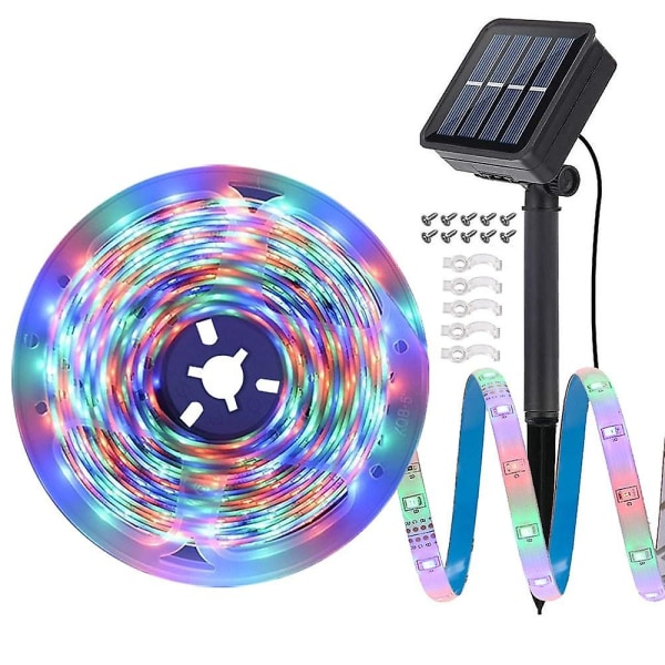 Solcelled RGB LED-lysstripe med 8 moduser, IP65, utendørs, 3 meter