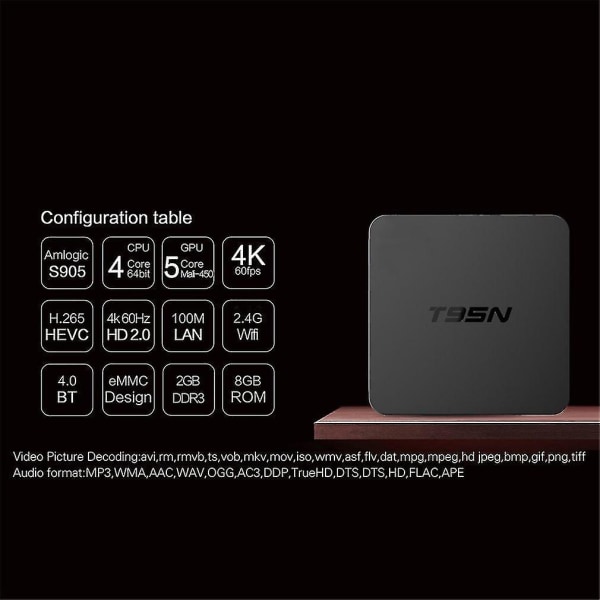 T95n Smart Tv-box Android S905 Quad Core Wifi 1g 8g 4k Player