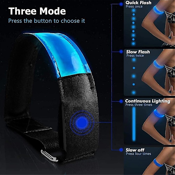 2 stk Ladbare LED-lys Armbånd, Refleks LED Løpearmbånd, Justerbar