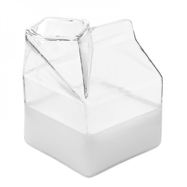 2-pack Glass Milk Carton Clear Mini Creamer Container Pitcher Juice Bottle