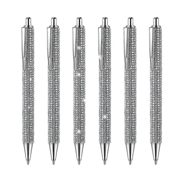 6 stk Cute Pen Bling Diamond Pens Jul Rhinestones Gave Sølv Metal Kuglepenne Fancy Spar