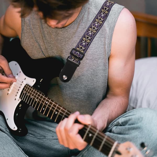Bærbar guitar basrem justerbar længde kreativ polyester PU læder