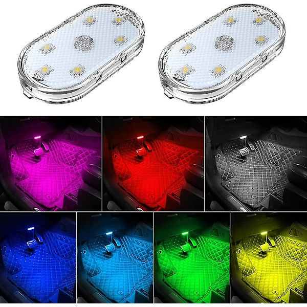 2 kpl Auton LED-valot Sisätiloihin, 7 Väriä Tunnelmavalaistus Auton Sisätiloihin
