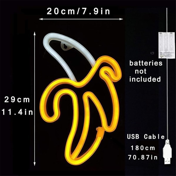 Neonvaalea banaanimuotoinen neonlamppu ripustettava Aaa akkulaatikko