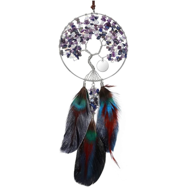 Dream Catcher Tree Of Life Car Hanging Decoration Healing Crystals Purple White Blue Stones