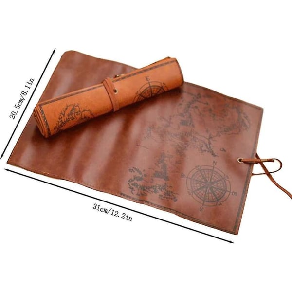 Pu Leather Rollup Pen Bag, Vintage Creative Map Penal, glatt omslag