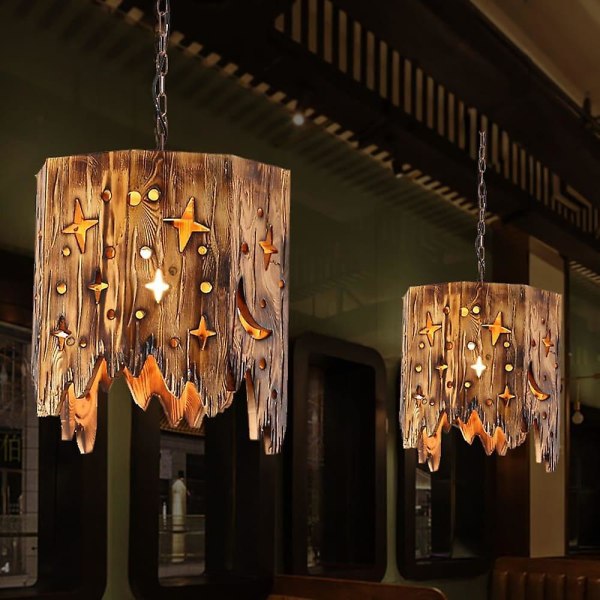 LED-riipusvalaisin 40 cm, saari-design, puu ja bambu, vintage