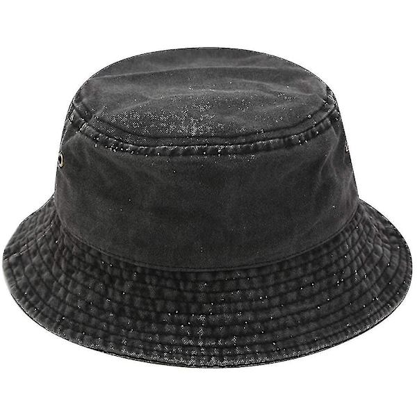 Sajy Vintage Puuvillainen Bucket Hat Pesty Retro Ulkoilma Kalastus Aurinkohattu - Musta