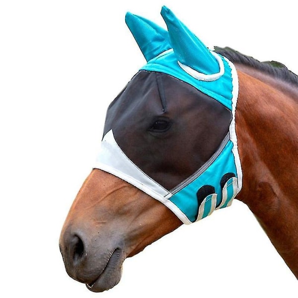 Hästflugmask Andas Anti-uv öron-, näs- och nässkydd för ridmygga, insektsskyddande mask med kardborrelås Blå 80*114*45cm