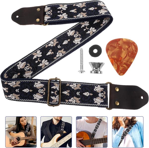 Instrumentrem Justerbar Gitarr Axelrem Slitstark Nylon och Hästhud Material Säkert Grepp