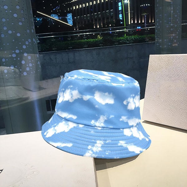 Hætte Blå Sky Tryk Ventilation Unisex Print Bomuld Pakbar Spand Hat Til Sport Blue Cloud