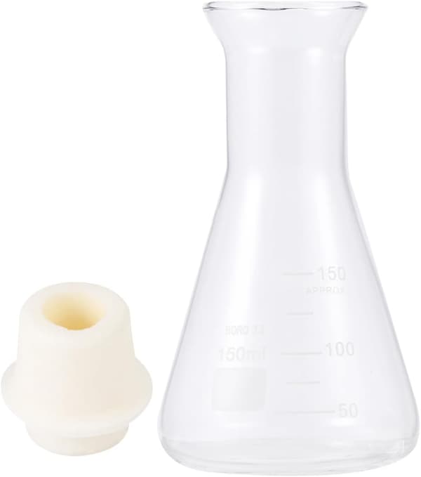 Glasskolbe 150 ml solid konisk form med propp for vitenskapelig laboratoriearbeid og studentbruk