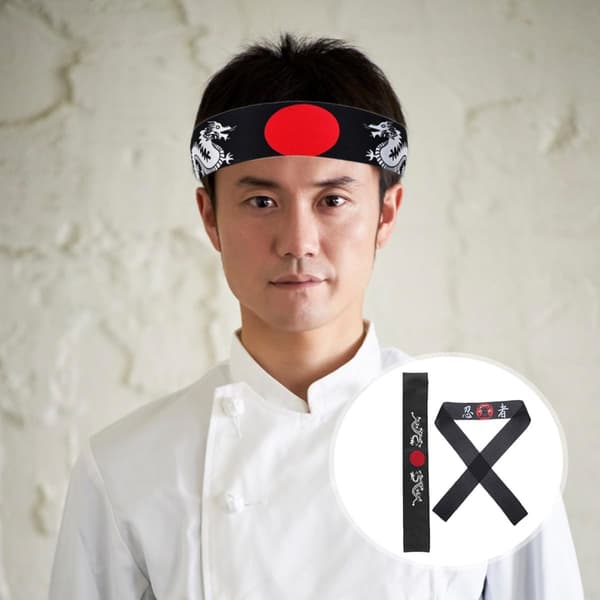 Japansk kokkehodebånd 2 stk. karate brede hodebånd med ninja-trykk