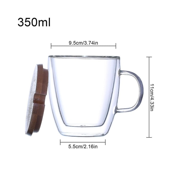 350ml Dubbelväggiga Isolerande Klar Kaffekoppar med Handtag och Lock