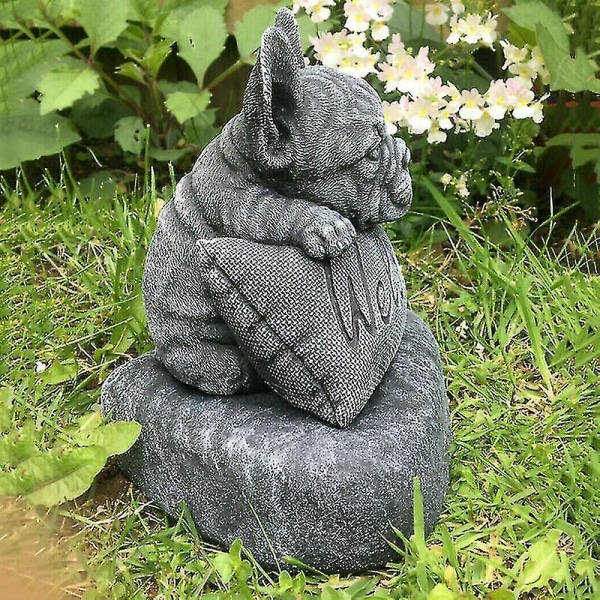Fransk Bulldog Statue Hagedekorasjon Velkommen Skilt Ornament