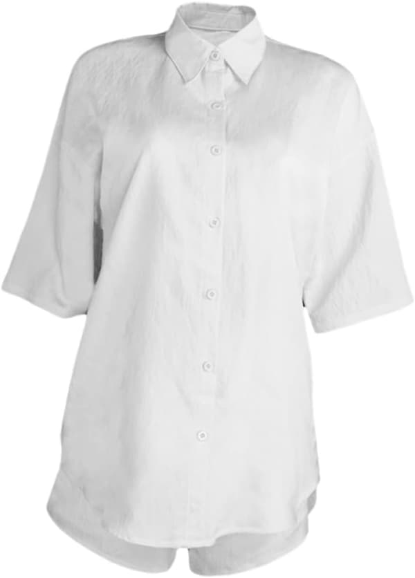 2 stk uformell kortermet skjorte med knapper og shorts med elastisk midje for kvinner