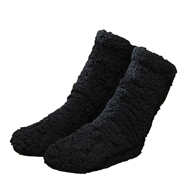 1 Par Halkskyddande/Antislipstrumpor, Vinterfluffiga Mysiga Fleece-strumpor, Plysch Tjocka Varma Golvstrumpor Black