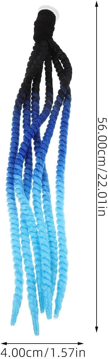 Hjälmfläta Hästsvansperuk med sugkoppar Svart Blå Gradient Hjälmhåraccessoar