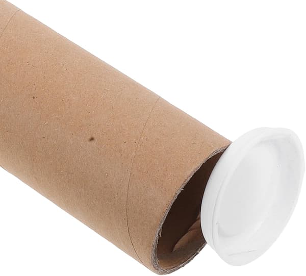 10 stk. Kraftpapir-postrør med hvite lokk, 30x5 cm postpapprør