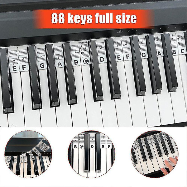 Avtakbare klaviaturnoteetiketter Gjenbrukbare silikon 88 tangenter Pianonoter Guide Stickers-yuhao Black and White