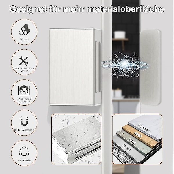 4 kpl itseliimautuvia ovien magneetteja kaappioviin, päivitetyt ovien magneettilukot huonekaluille, magneettilukko, vahva kaapin magneettilukko, laatikot Silver