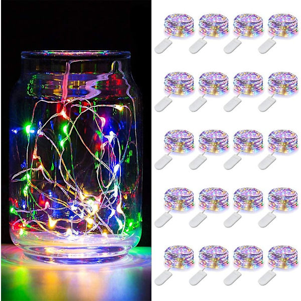 20-pack Batteridrivna Fe-Ljus, 3.3ft 10 LED Mini Vattentäta Fe-Ljussträngar Silvertråd