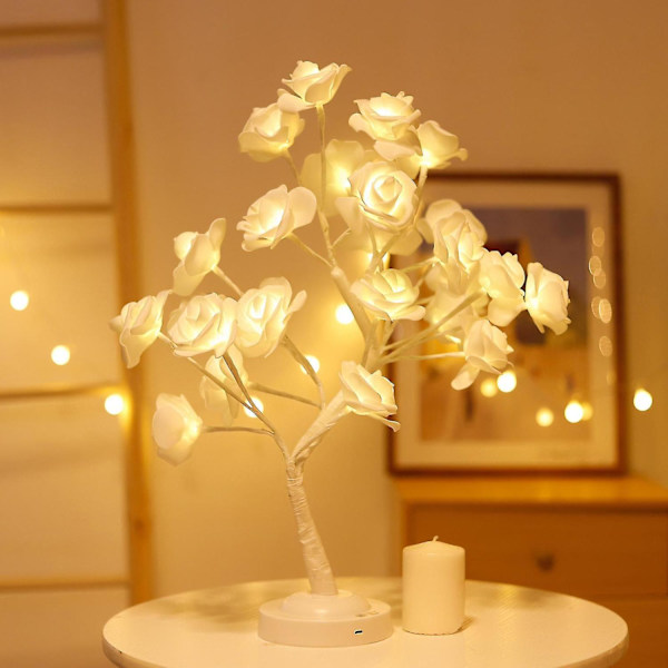16 LED Roseblomst Kunstig Trelampe Valentinsdag Bonsai