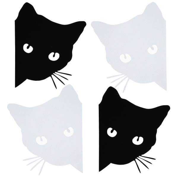 Peeking Cat Car Sticker Cat Car Decal Cartoon Cat Car Sticker Vanntett (svart+hvit) (4 stk)