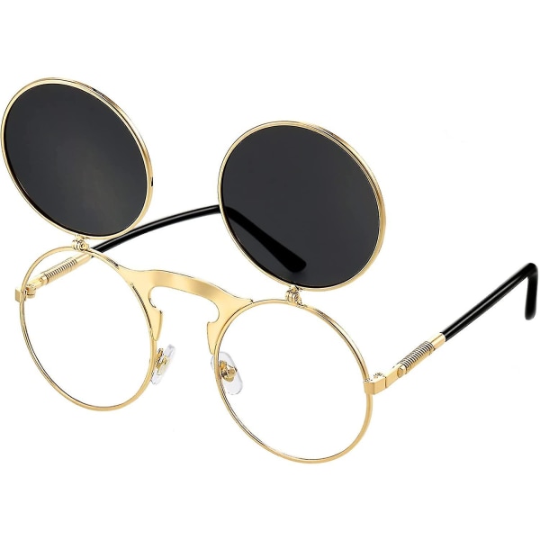 Flip Up Steampunk -aurinkolasit Mustat Goottilaiset Pyöreät Retro Hippi Lasit Miehille ja Naisille