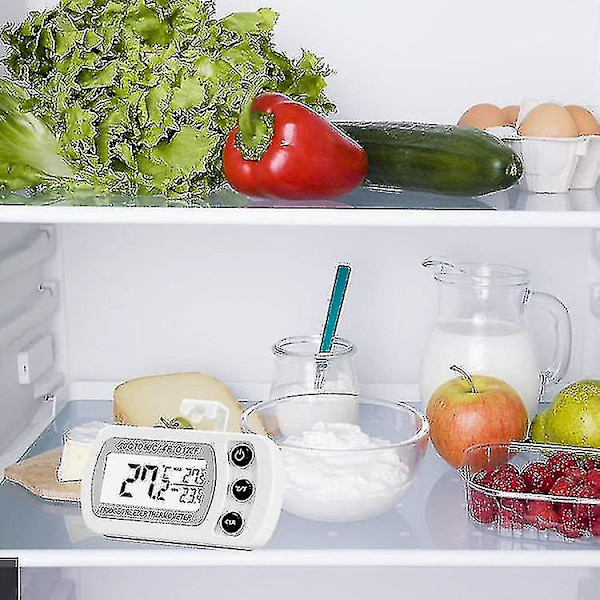 Vattentät KylskåpsTermometer, Digital FrysTermometer, Max/min Registreringsfunktion, Stor LCD-Skärm Och Magnetisk Bak Sida För Kök, Hem, Restaurang