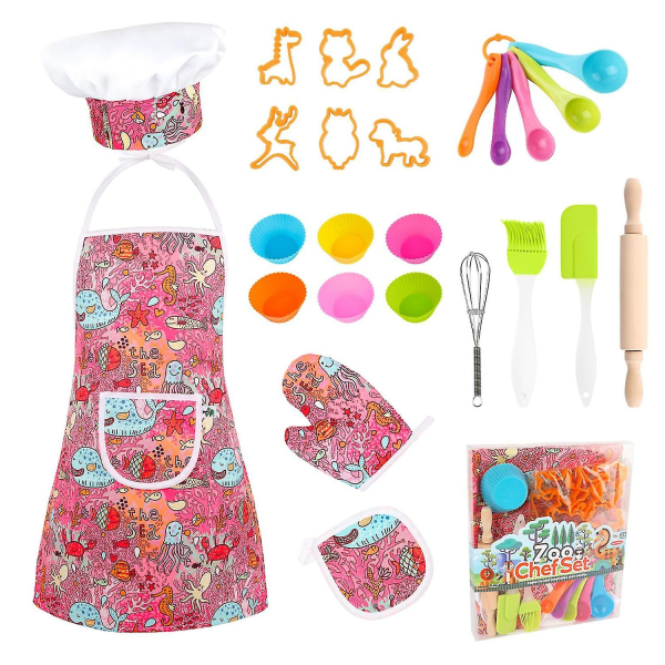 Kid Pojkar Flickor Justerbart förkläde Kock Hat Set Kök Cookwear Bakkläder Set